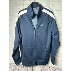 Nike Men's Full-Zip Track Jacket Navy Blue‎ with White Stripe Sporty Casual